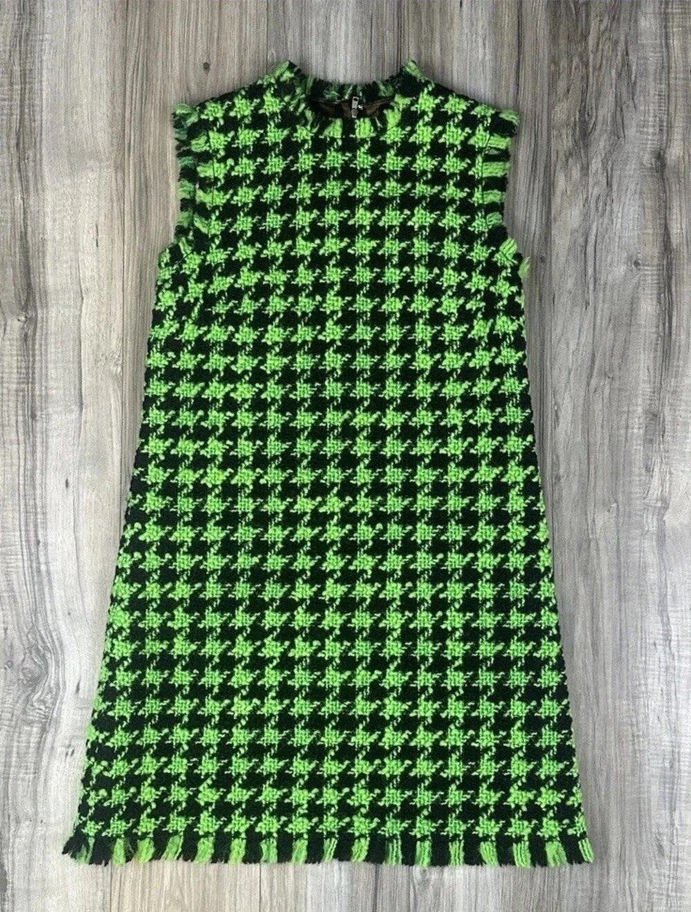 Dolce & Gabbana Houndstooth Knit Mini Dress Green White Sleeveless IT 40 / Small